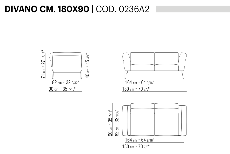 ADDA DIVANO CM. 180X90 도면 technical drawing