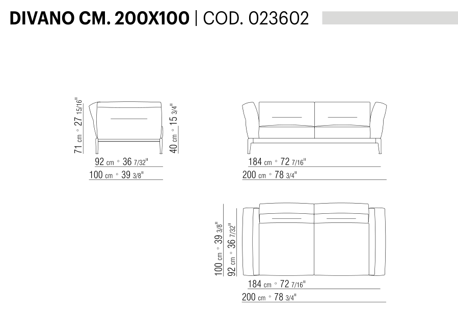 ADDA DIVANO CM. 200X100 도면 technical drawing