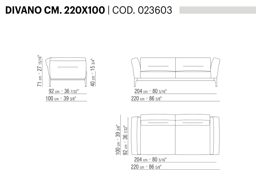 ADDA DIVANO CM. 220X100 도면 technical drawing