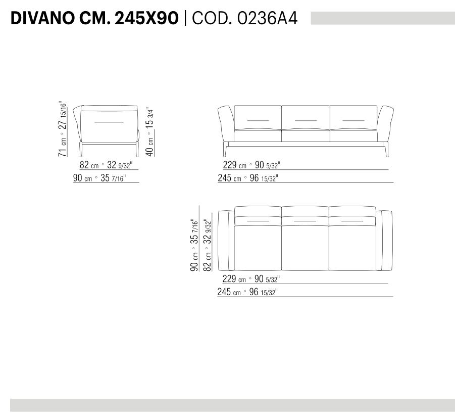 ADDA DIVANO CM. 245X90 도면 technical drawing