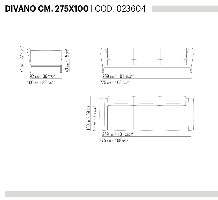 ADDA DIVANO CM. 275X100 도면 technical drawing