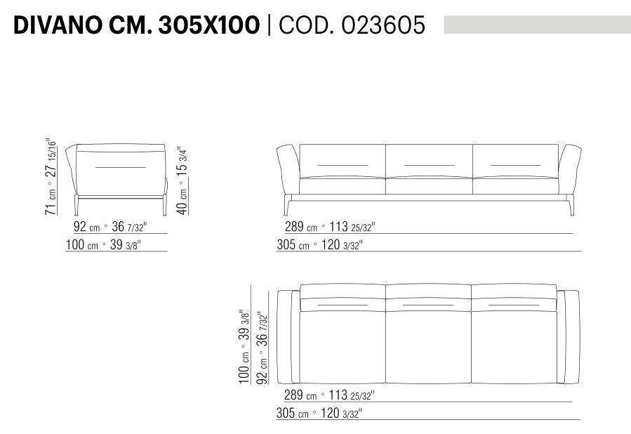 ADDA DIVANO CM. 305X100 도면 technical drawing