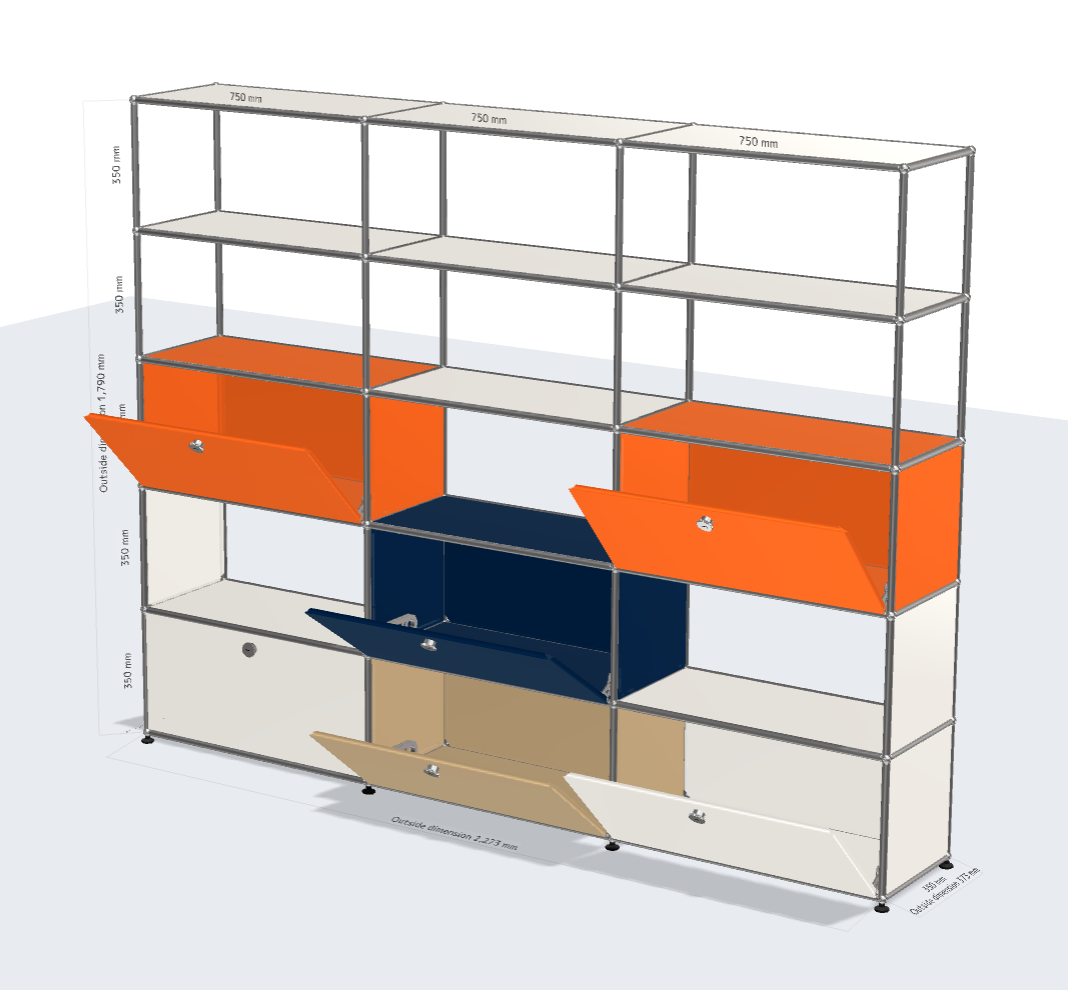 [Custom] 3x5 Module System (6 doors - open shelf in 4,5th floor) [W(750+750+750)XD350xH(350+350+350+350+350)]