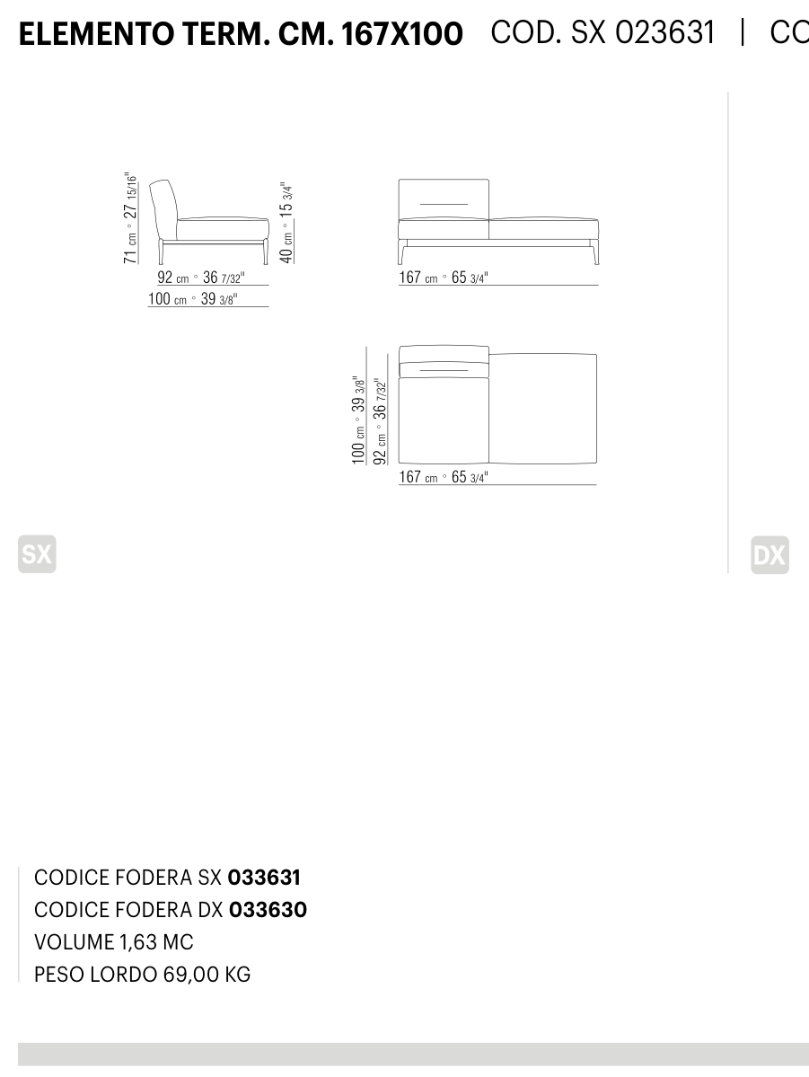 ADDA ELEMENTO TERM. CM. 167X100 도면 technical drawing