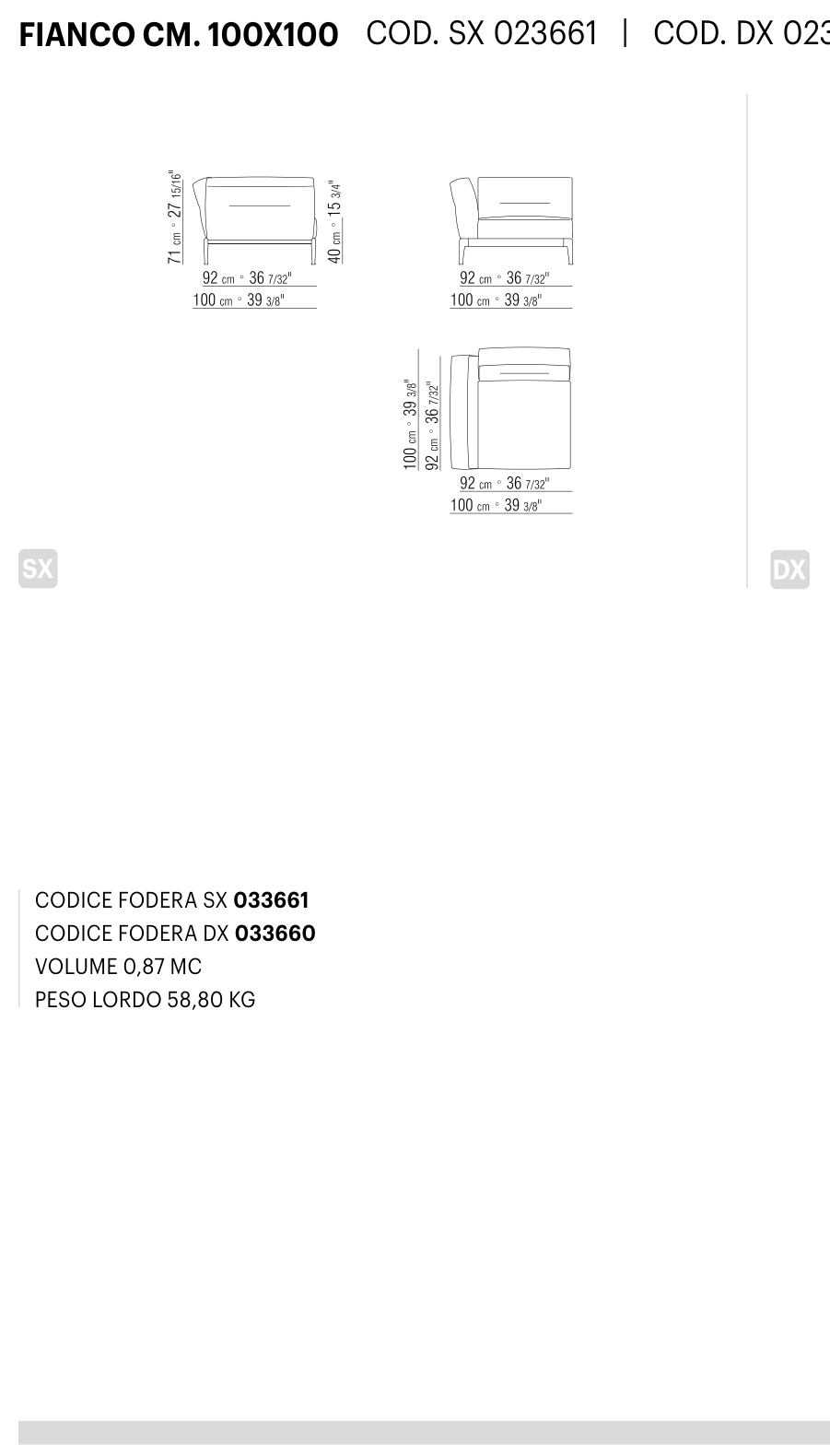 ADDA FIANCO CM. 100X100 도면 technical drawing
