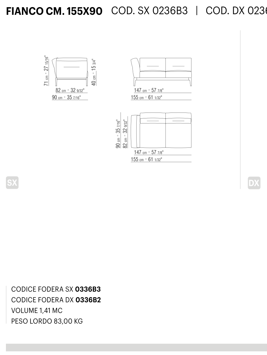 ADDA FIANCO CM. 155X90 도면 technical drawing