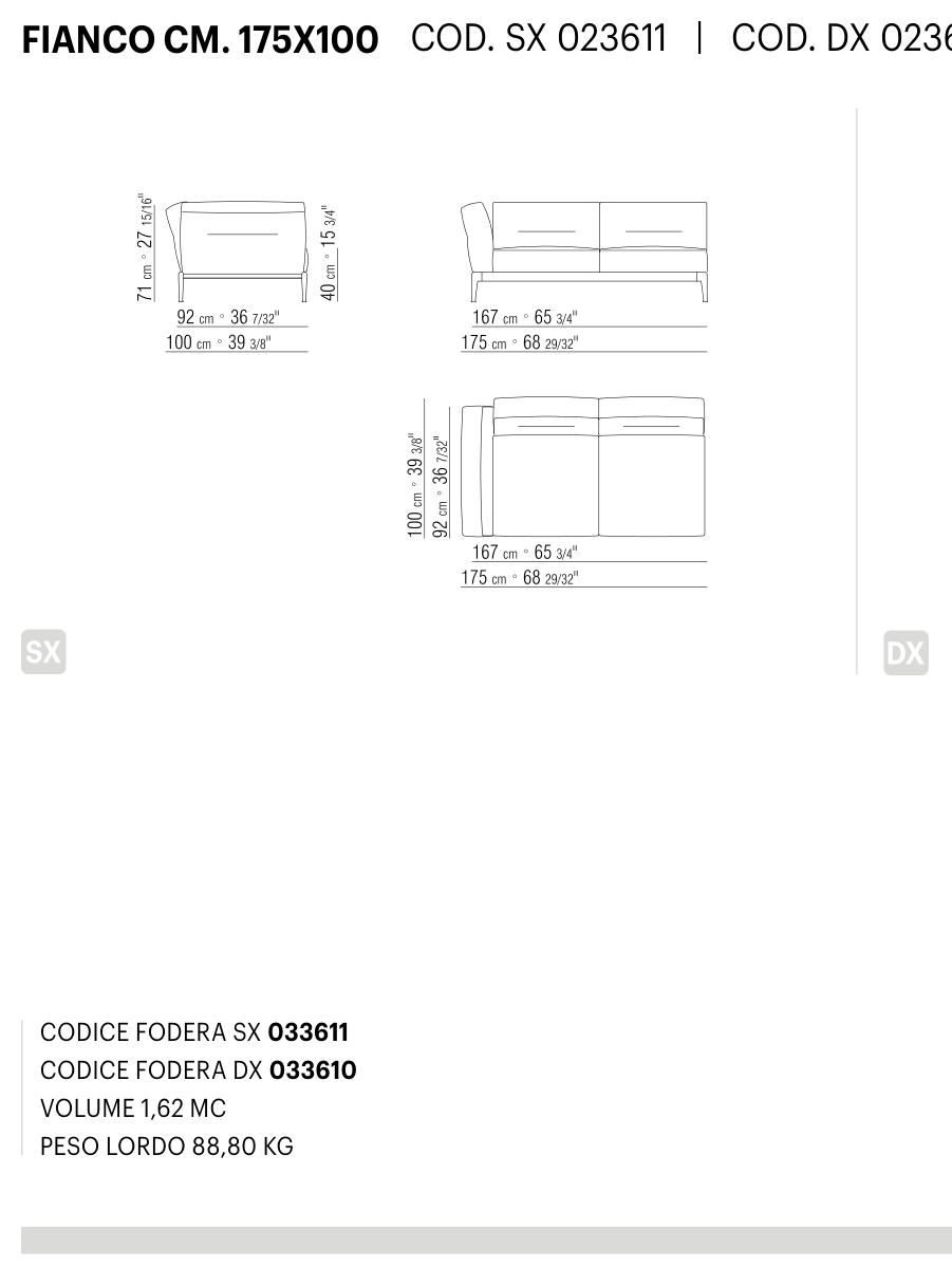 ADDA FIANCO CM. 175X100 도면 technical drawing