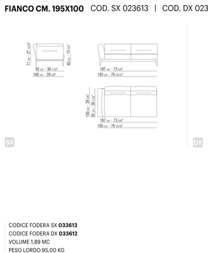 ADDA FIANCO CM. 195X100 도면 technical drawing