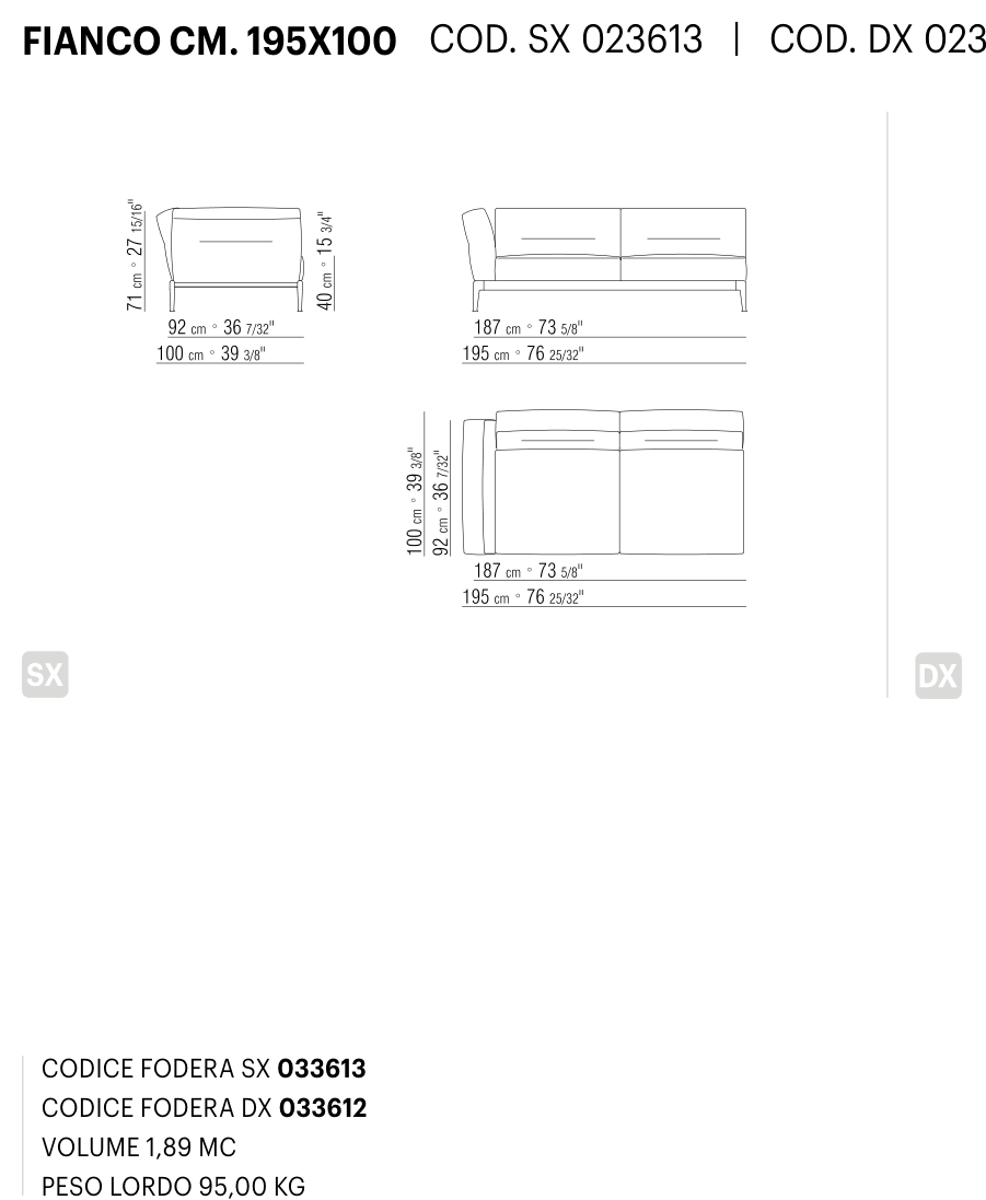 ADDA FIANCO CM. 195X100 도면 technical drawing