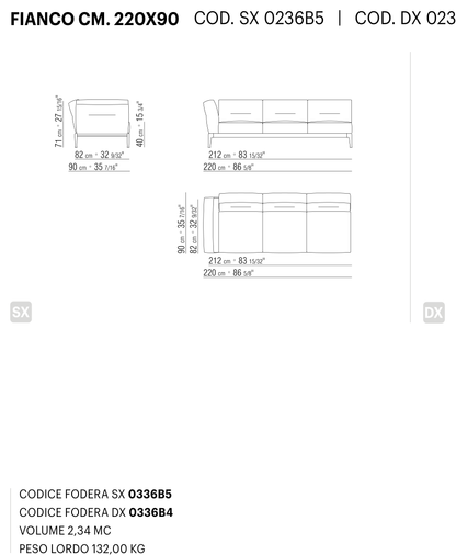 ADDA FIANCO CM. 220X90 도면 technical drawing