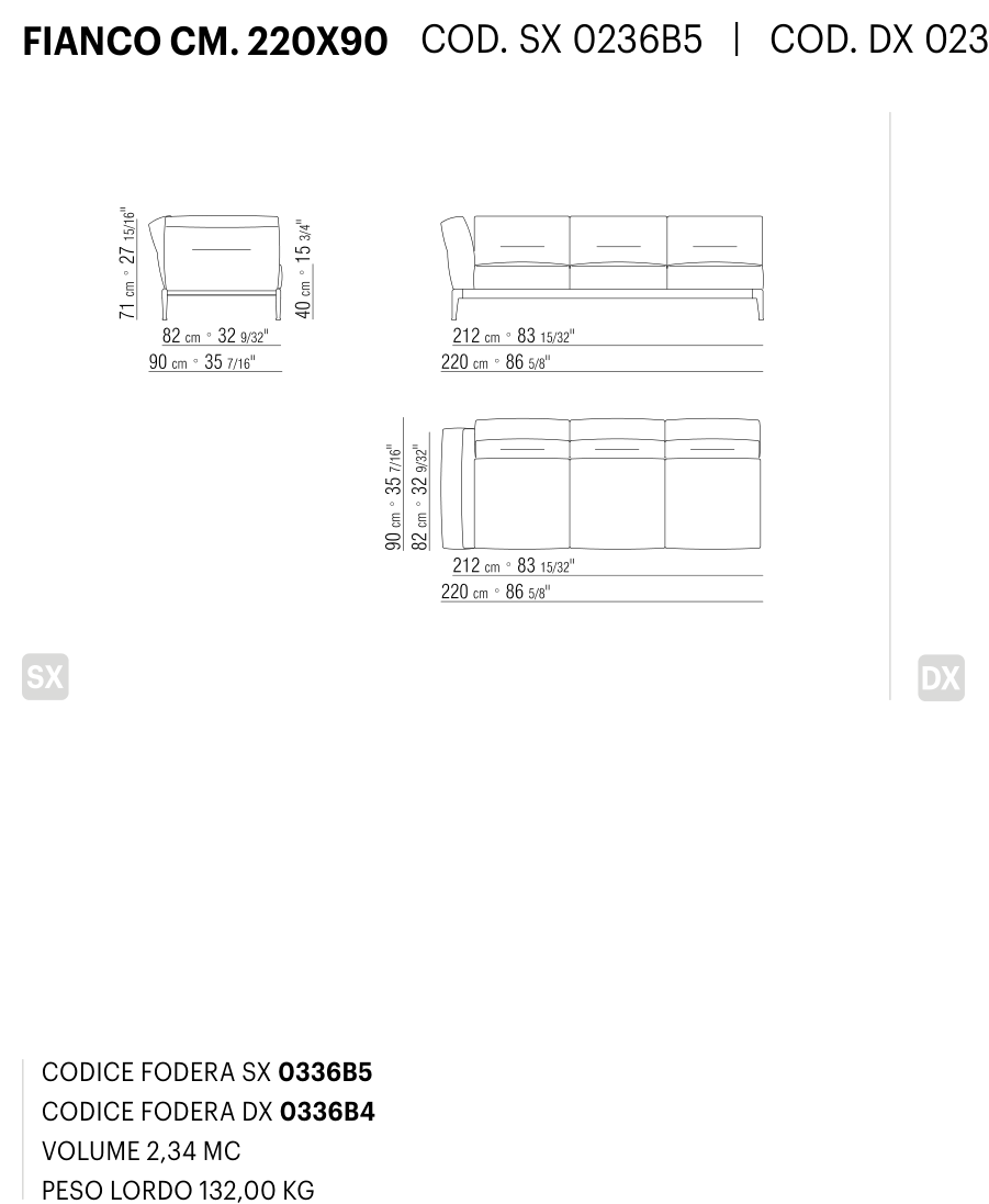 ADDA FIANCO CM. 220X90 도면 technical drawing