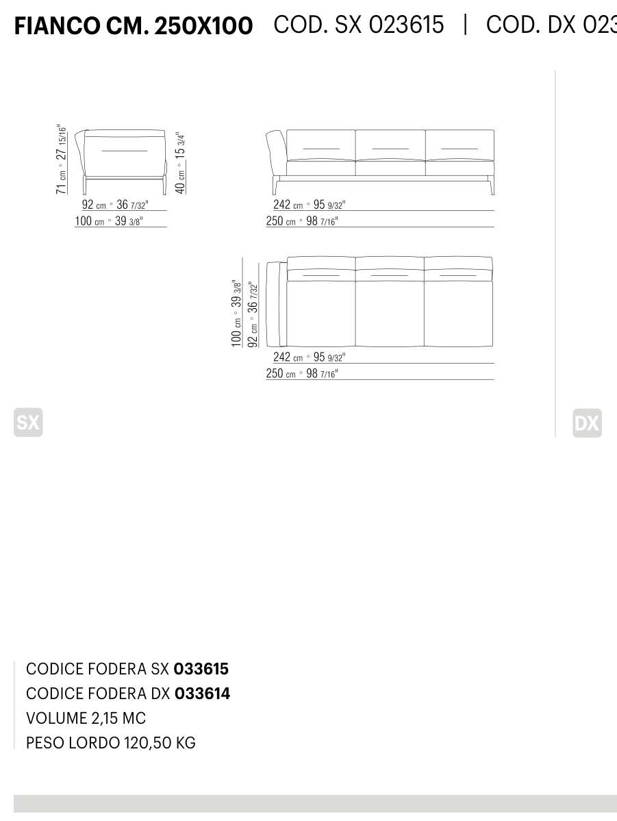 ADDA FIANCO CM. 250X100 도면 technical drawing