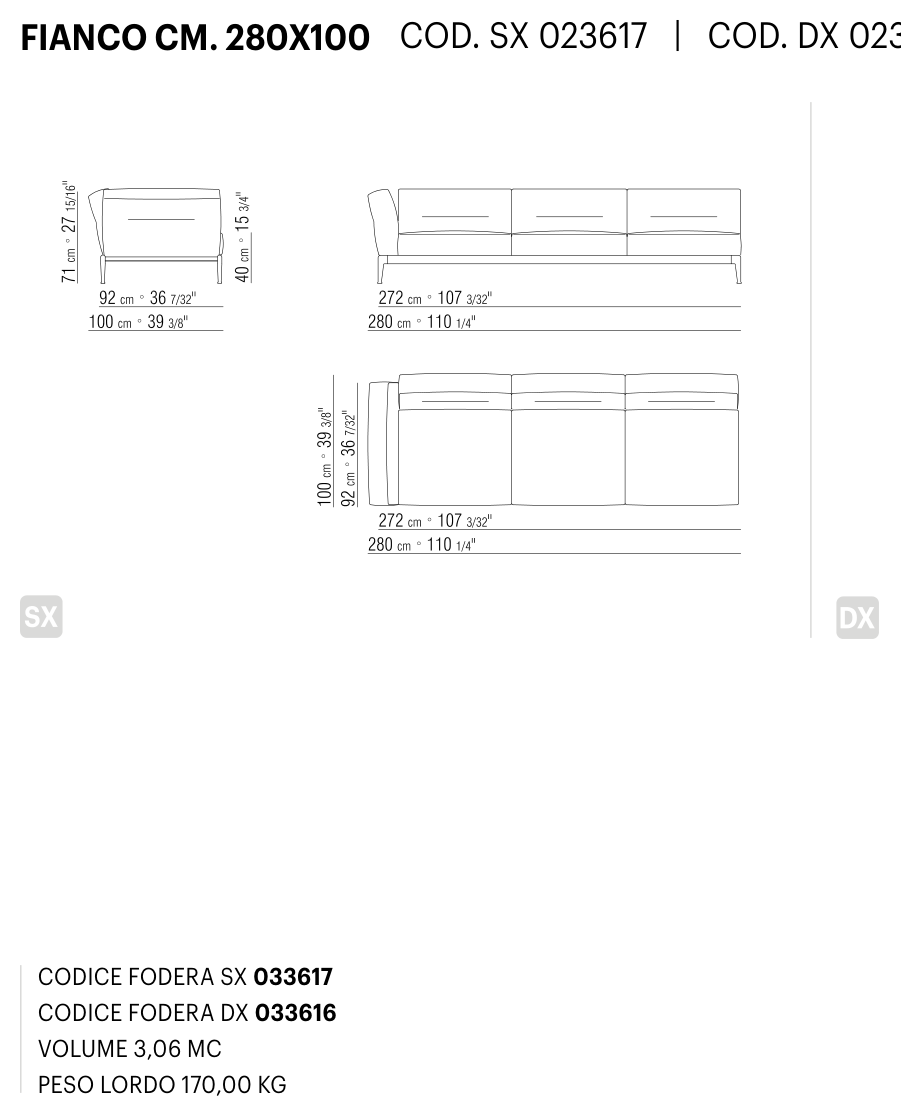 ADDA FIANCO CM. 280X100 도면 technical drawing