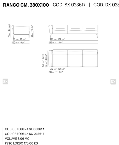 ADDA FIANCO CM. 280X100 도면 technical drawing