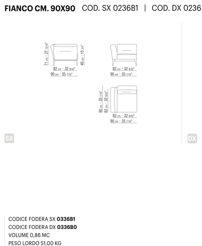 ADDA FIANCO CM. 90X90 도면 technical drawing