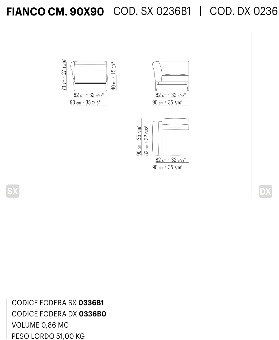 ADDA FIANCO CM. 90X90 도면 technical drawing