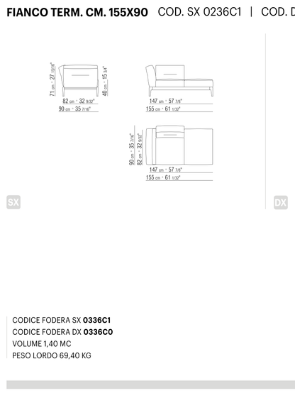ADDA FIANCO TERM. CM. 155X90 도면 technical drawing