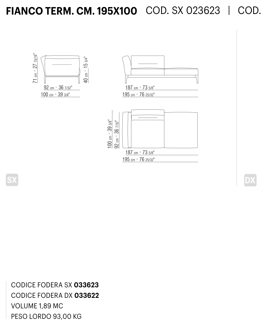ADDA FIANCO TERM. CM. 195X100 도면 technical drawing