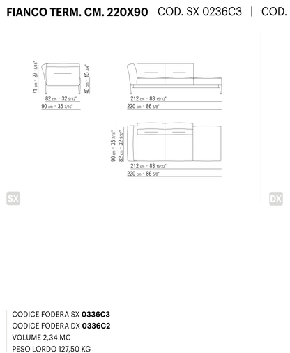ADDA FIANCO TERM. CM. 220X90 도면 technical drawing