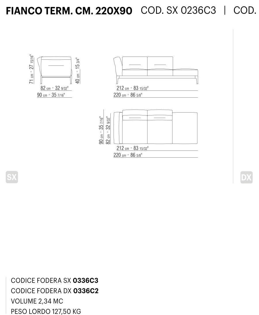 ADDA FIANCO TERM. CM. 220X90 도면 technical drawing