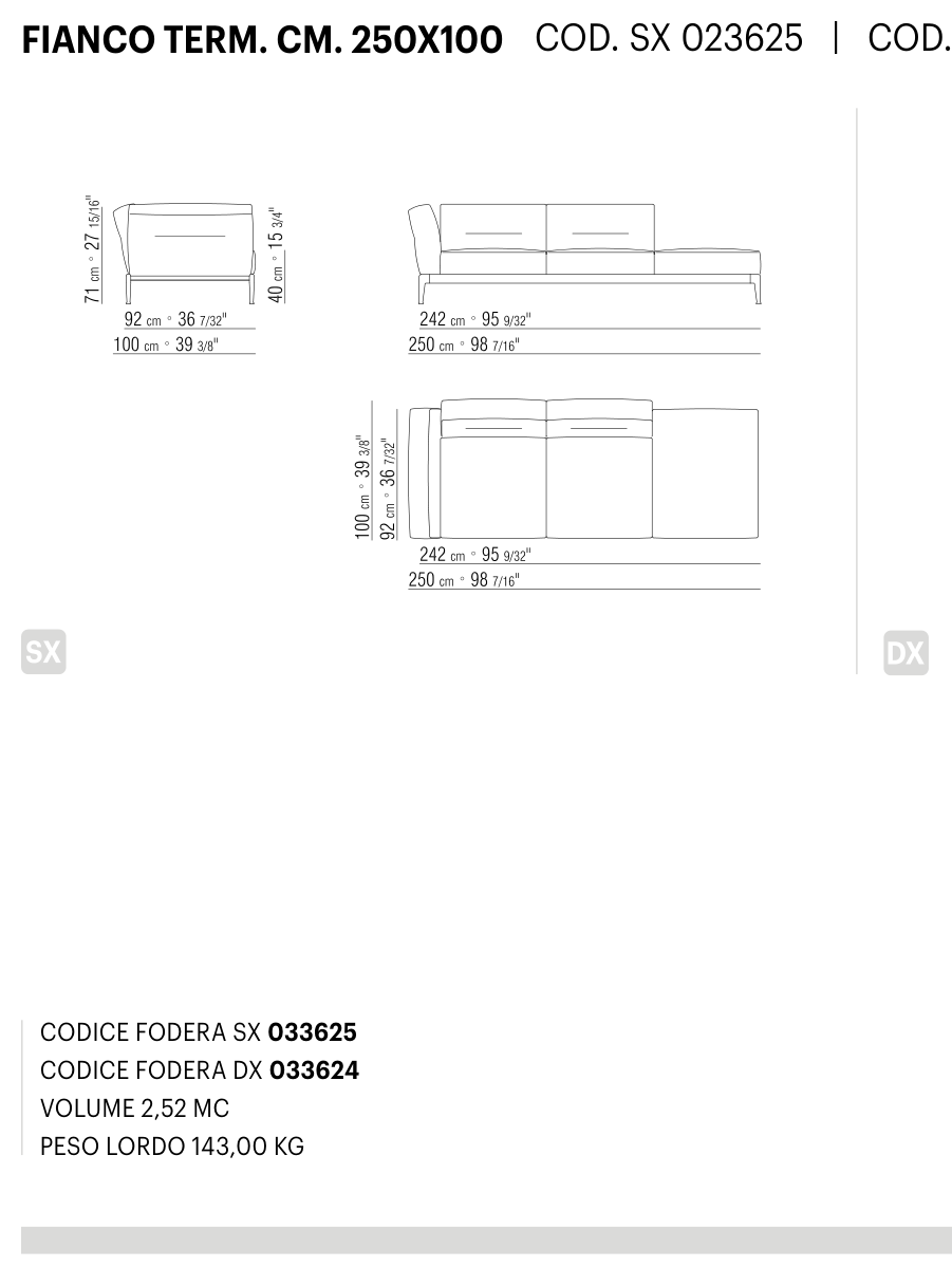 ADDA FIANCO TERM. CM. 250X100 도면 technical drawing