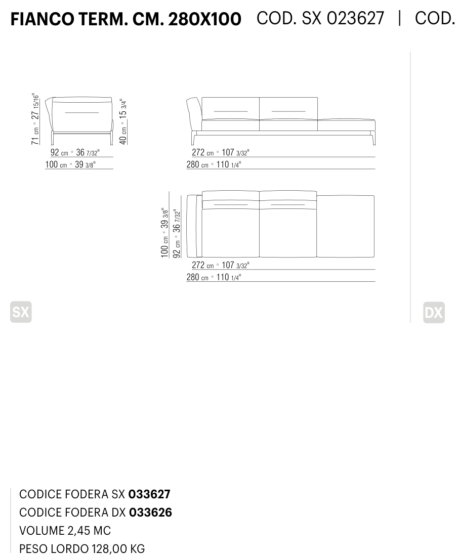 ADDA FIANCO TERM. CM. 280X100 도면 technical drawing