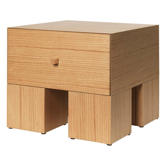 Kuben bedside table 1x1, natural oak veneer