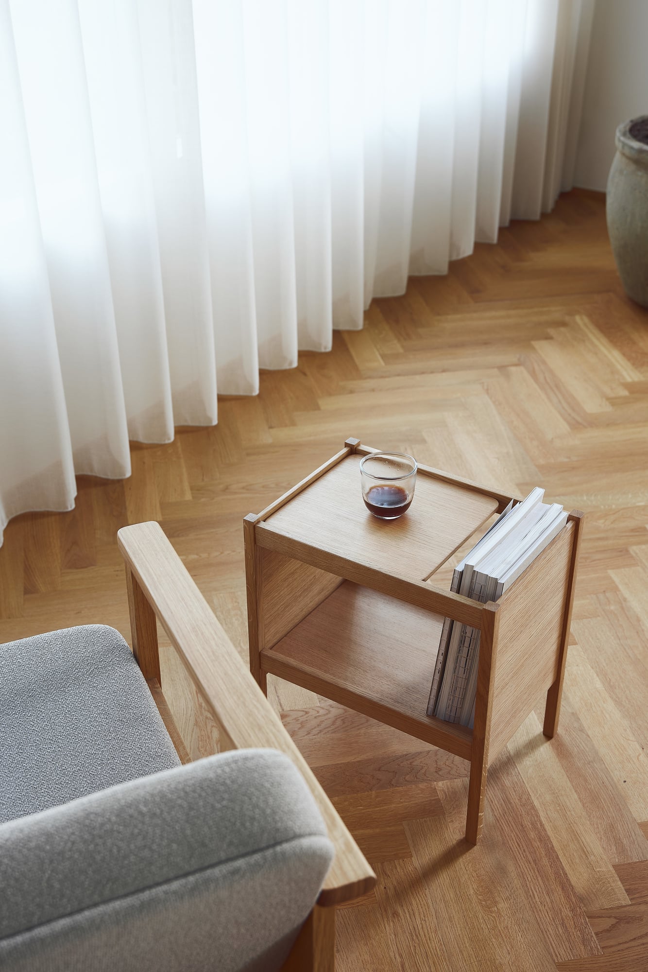 Journal side table, oiled oak