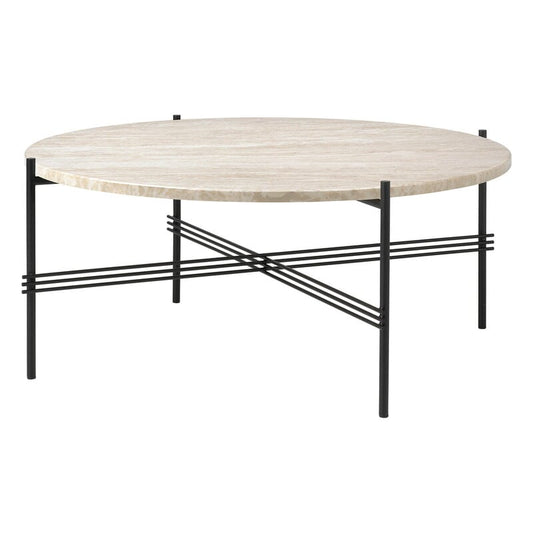TS Outdoor coffee table by GUBI #80 cm, black - white travertine #