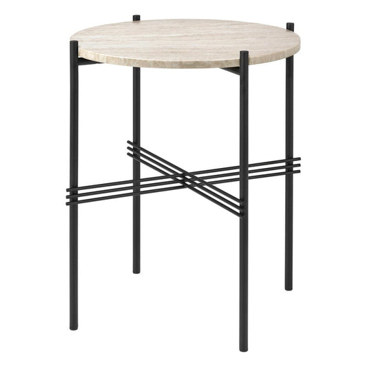 TS Outdoor side table by GUBI #40 cm, black - white travertine #