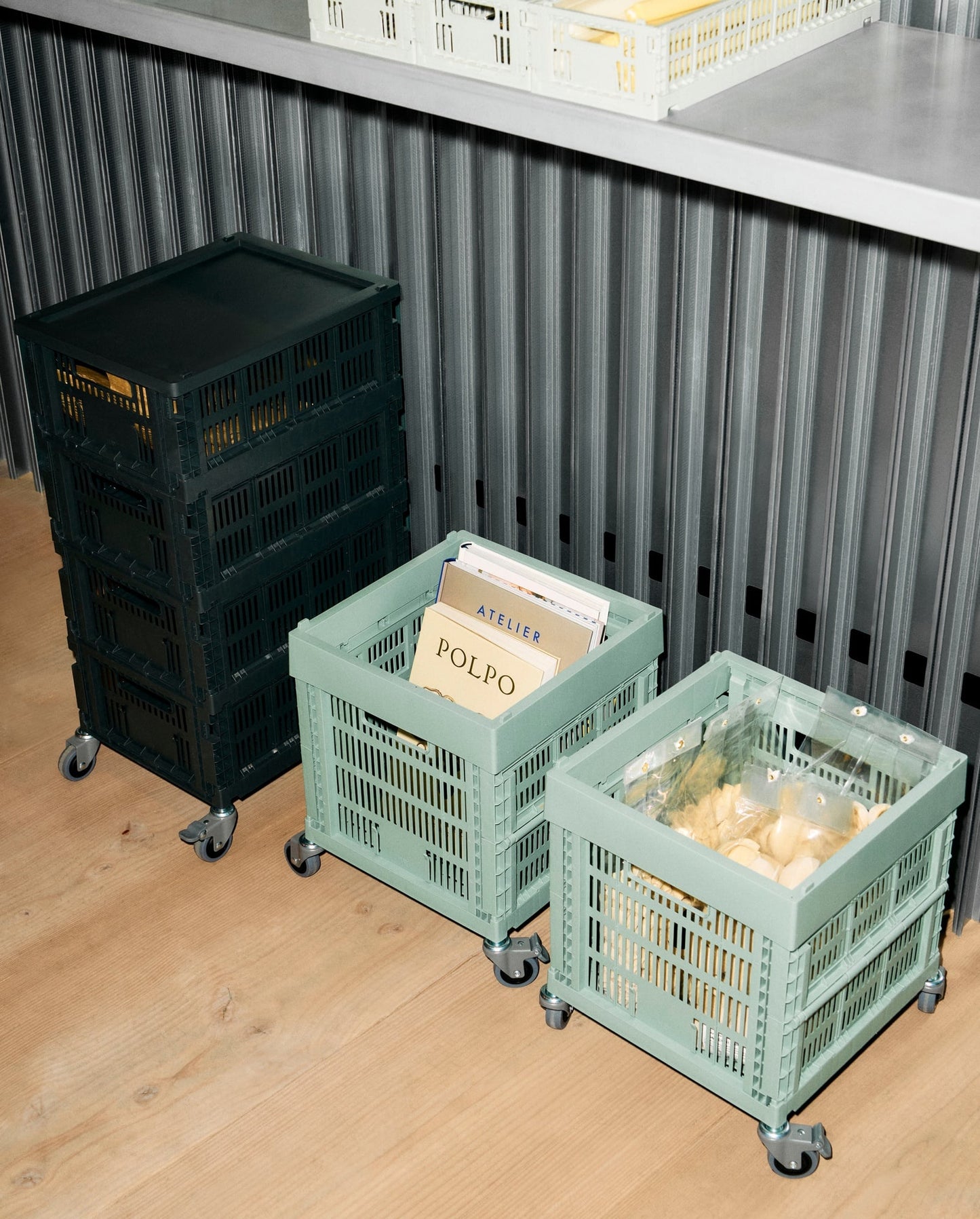 Colour Crate, Cube, recycled plastic, sage green