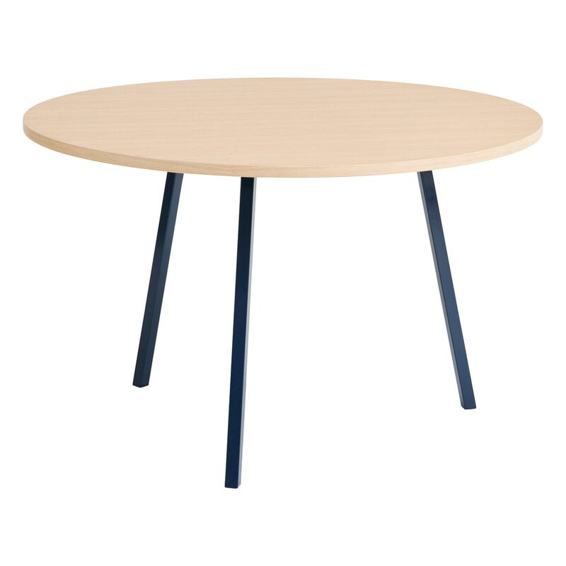 Loop Stand round table by HAY #120 cm, deep blue - lacquered oak #