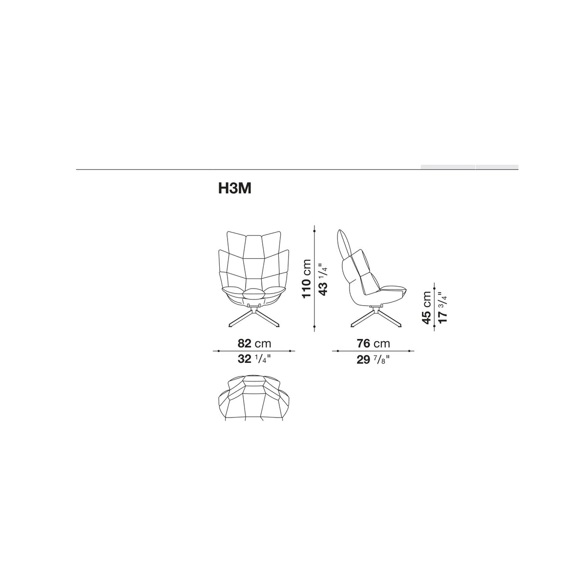 Husk H3M Armchair With Headrest (Metal Base) - B&B Italia