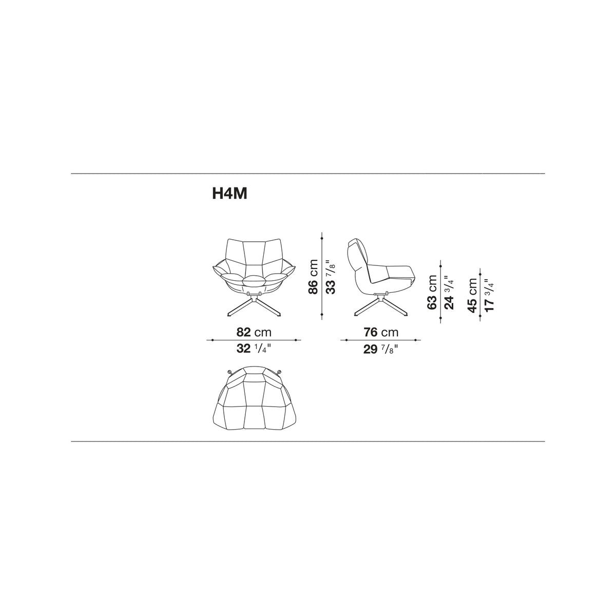 Husk H4M Armchair With Armrests (Metal Base) - B&B Italia