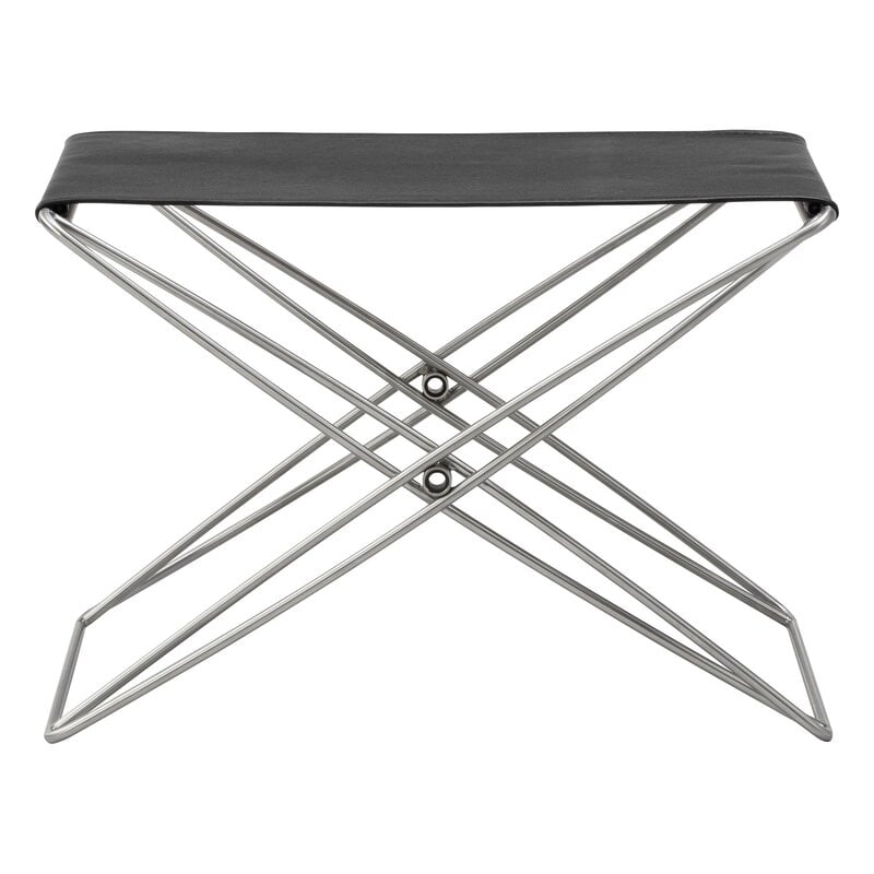 JG folding stool by Fredericia #brushed steel - black leather #
