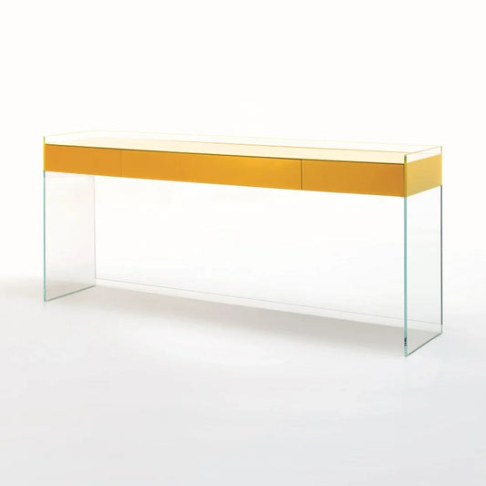 Float - Rectangular Crystal Console Table With Drawers by Glas Italia