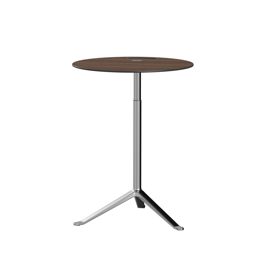 Little Friend™ - Ks11, Height Adjustable Side Table, Ø 45 Cm by Fritz Hansen #Clear Lacquered Veneer / Walnut (80)/Brushed metal / Polished Aluminium