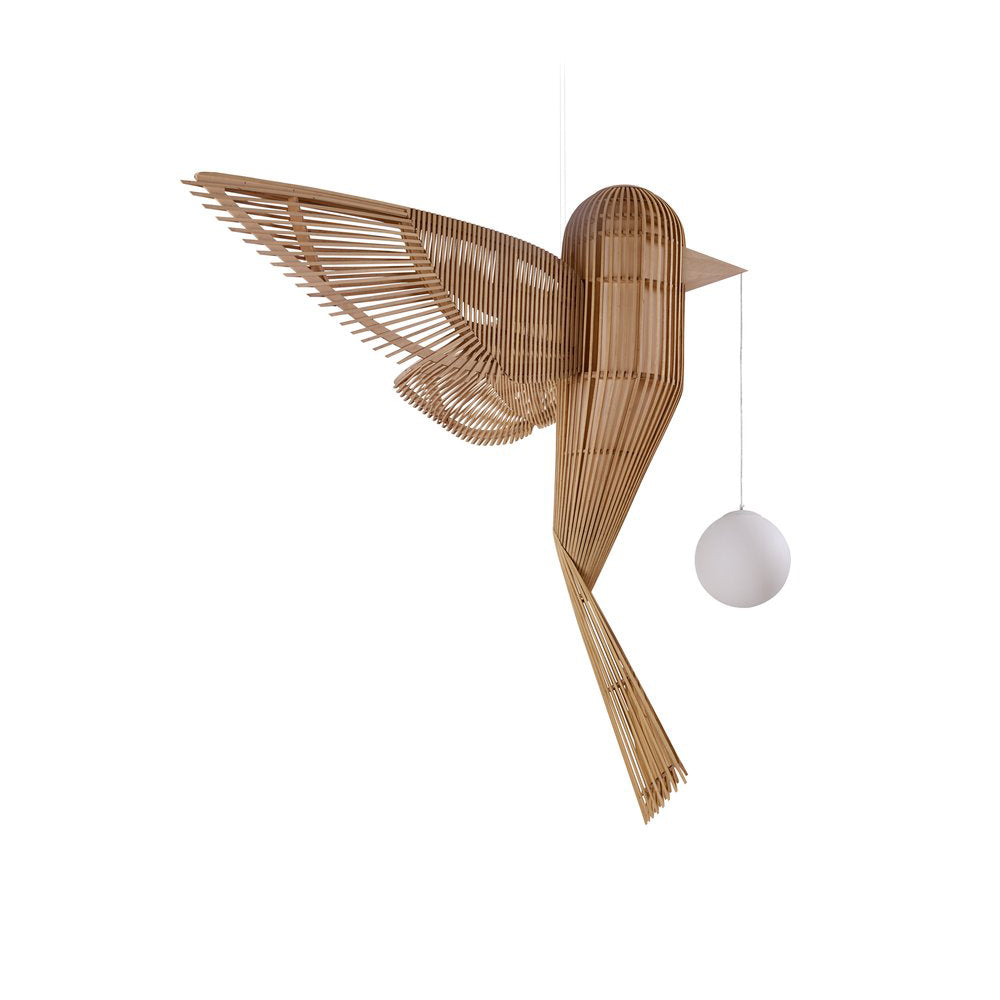 Big Bird Vertical - Handmade Wood Veneer Pendant Lamp by Lzf #SMALL