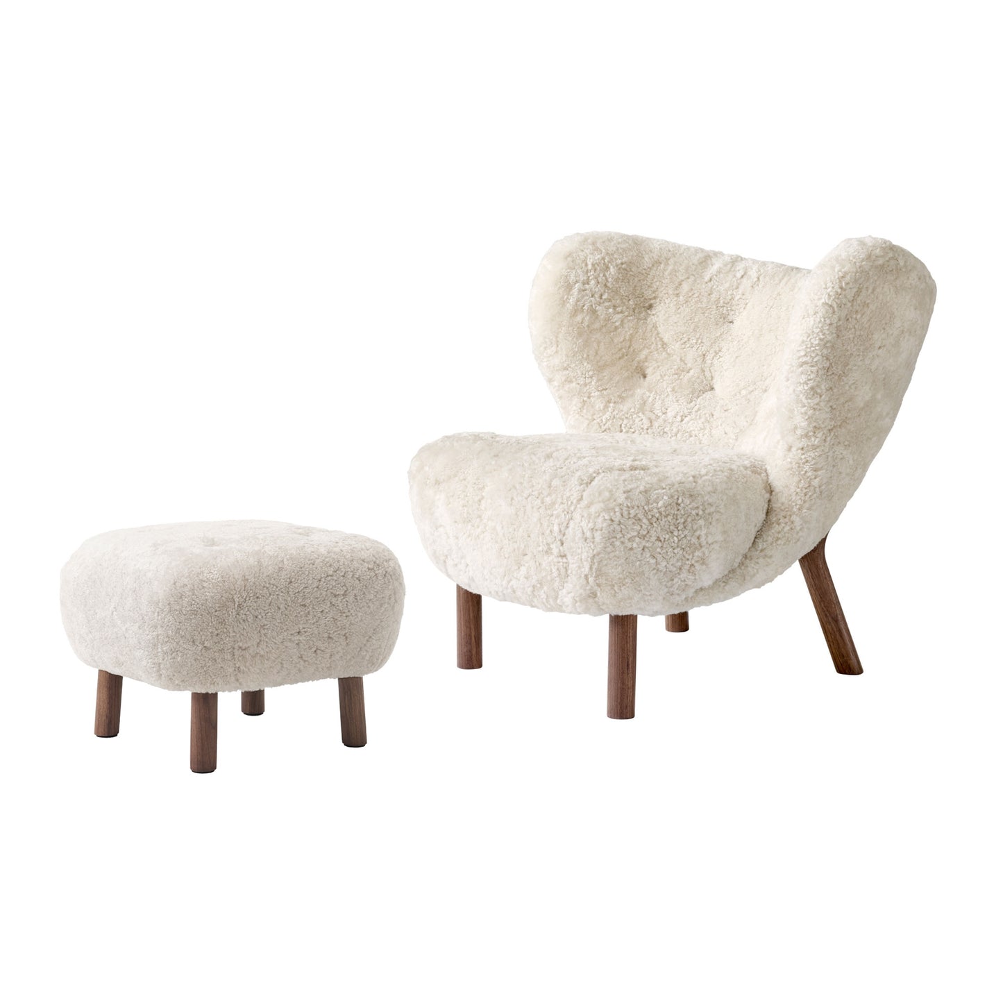 Little Petra VB1 Armchair with ATD1 Pouf by &tradition #Sheepskin Moonlight/Walnut