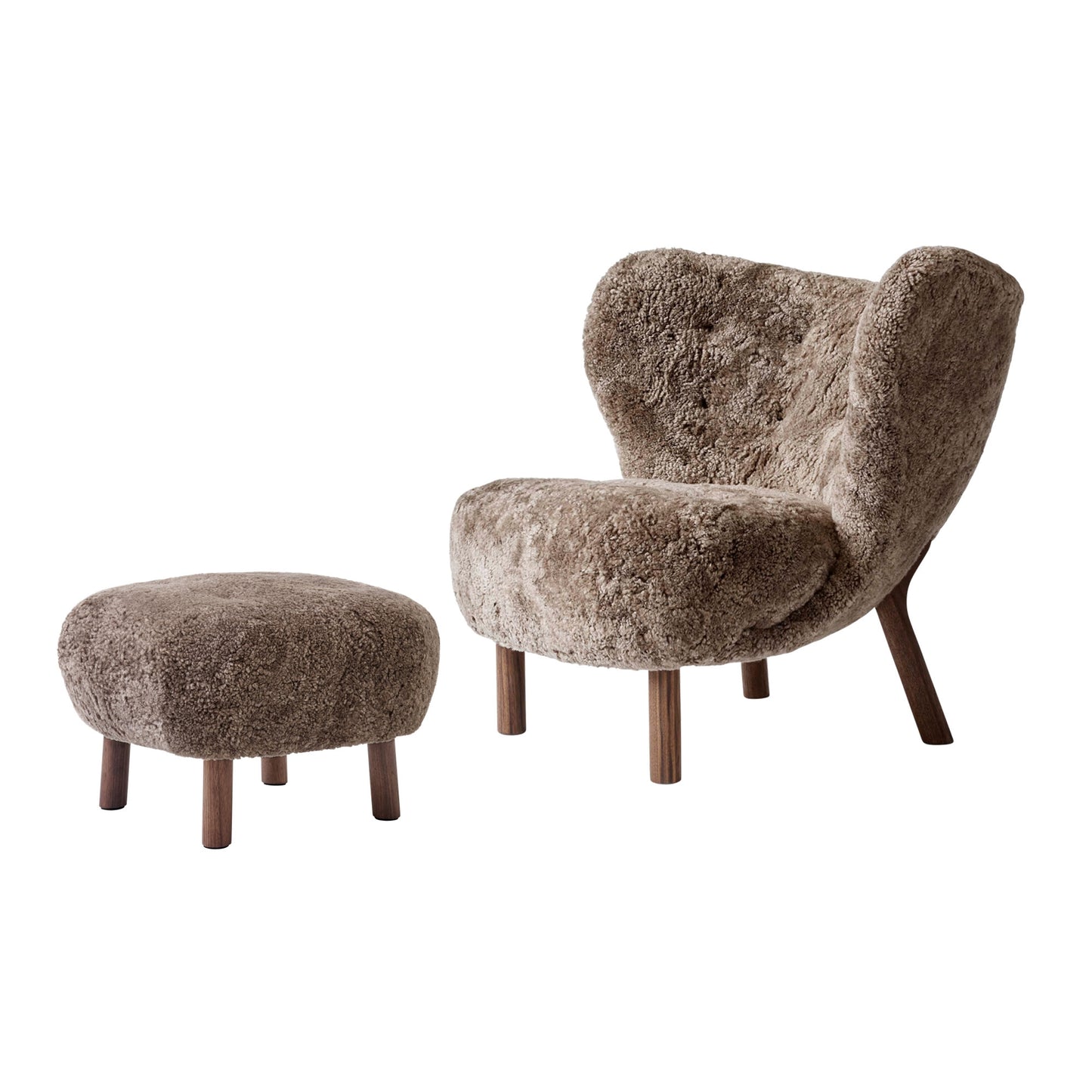 Little Petra VB1 Armchair with ATD1 Pouf by &tradition #Sheepskin Sahara/Walnut