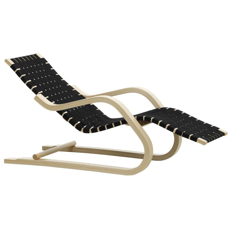 Lounge Chair 43 - Chaise Longue by Artek #Clear Lacquered Birch / linen | black webbing