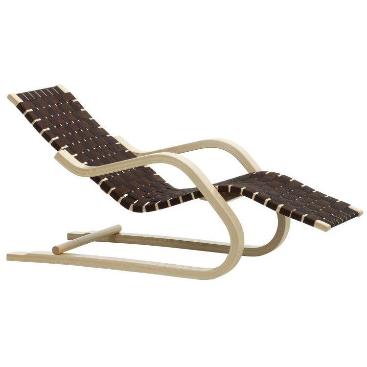 Lounge Chair 43 - Chaise Longue by Artek #Clear Lacquered Birch / linen | black/brown webbing