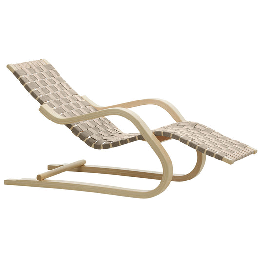 Lounge Chair 43 - Chaise Longue by Artek #Clear Lacquered Birch / linen | natural/black webbing