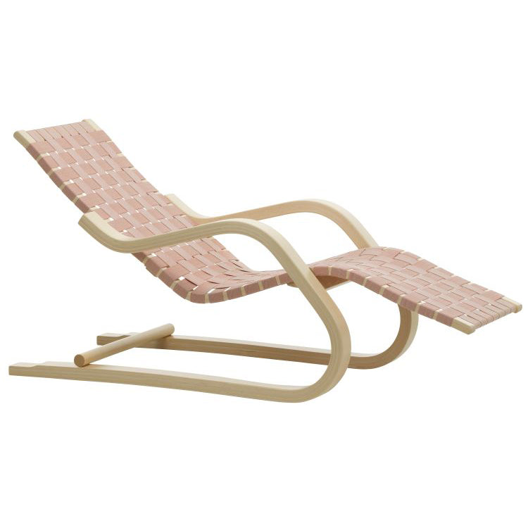 Lounge Chair 43 - Chaise Longue by Artek #Clear Lacquered Birch / linen | natural/red webbing