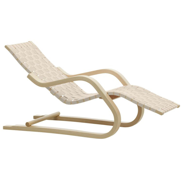 Lounge Chair 43 - Chaise Longue by Artek #Clear Lacquered Birch / linen | natural/white webbing