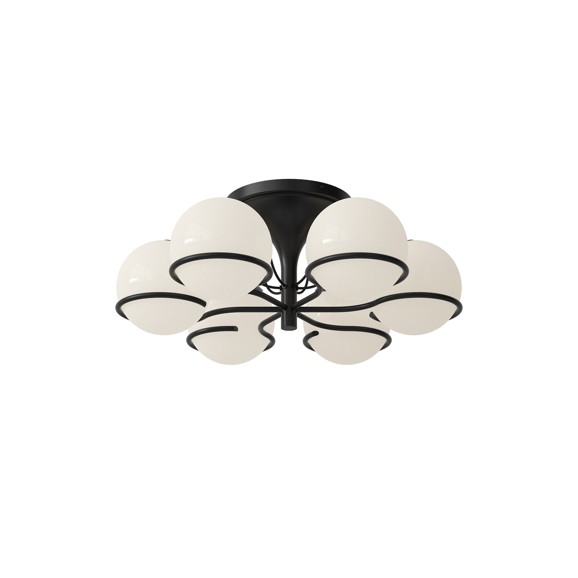 Ceiling Lamp Model 2042/6 by Astep #6 Opaline Spheres (20cm Diameter) / Black Mount