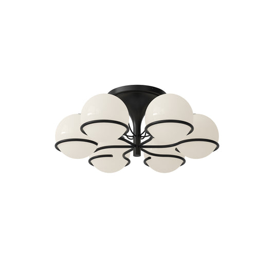 Ceiling Lamp Model 2042/6 by Astep #6 Opaline Spheres (20cm Diameter) / Black Mount