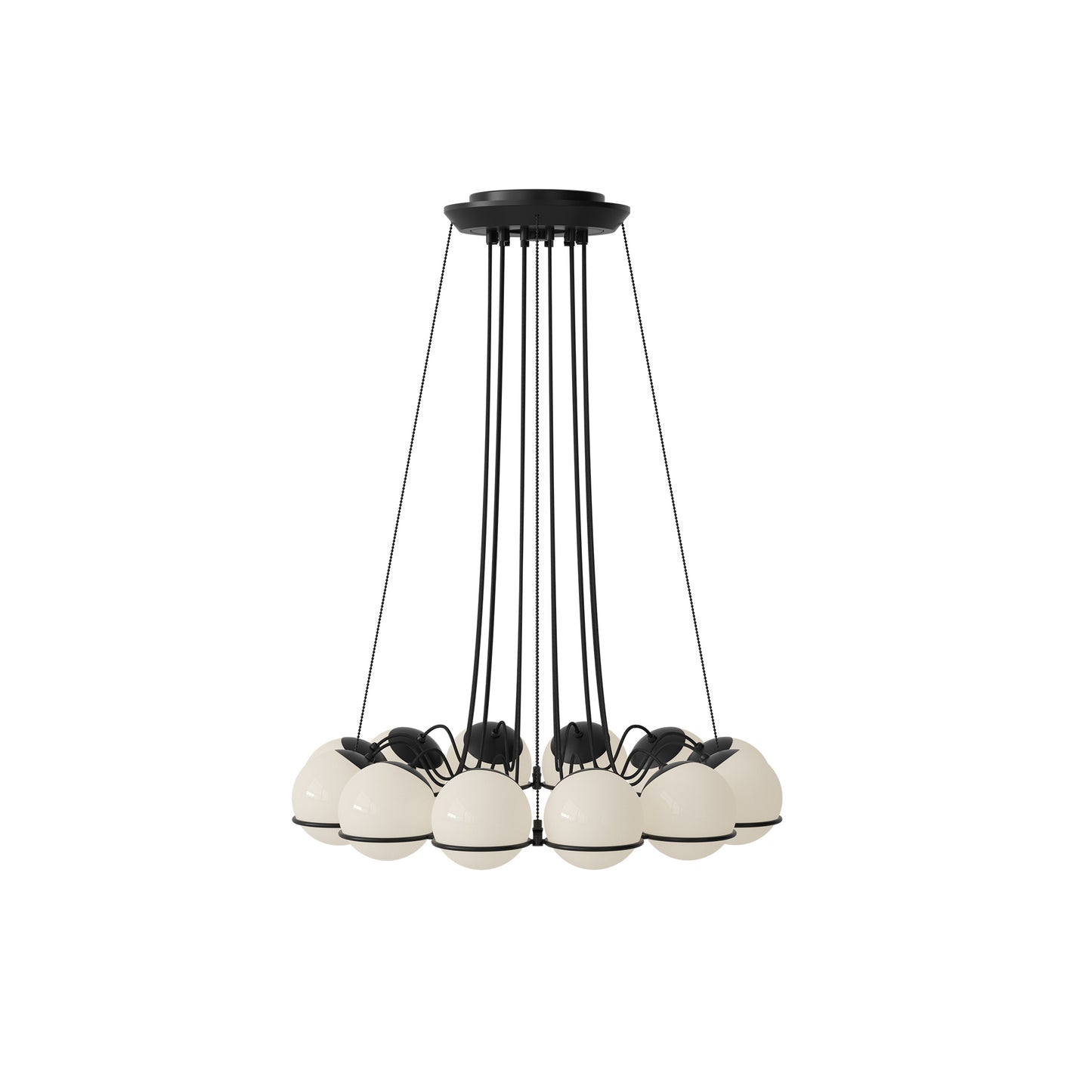 Suspension Lamp Model 2109/12/14 by Astep #12 Opaline Spheres (14cm Diameter) / Black Structure