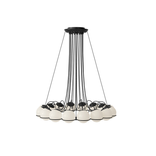 Suspension Lamp Model 2109/16/14 by Astep #16 Opaline Spheres (14cm Diameter) / Black Structure