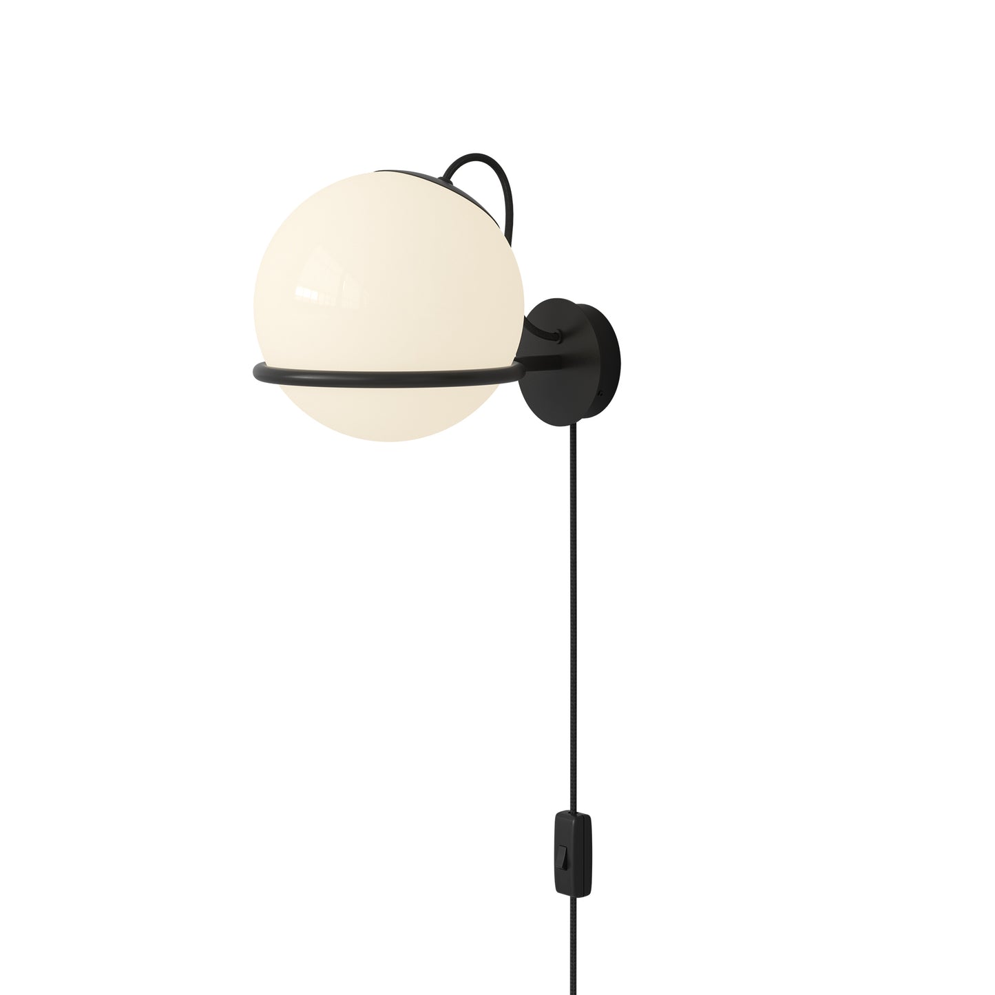 Wall Lamp Model 238/1 by Astep #1 Opaline Sphere (20cm Diameter) / Black Mount with Switch